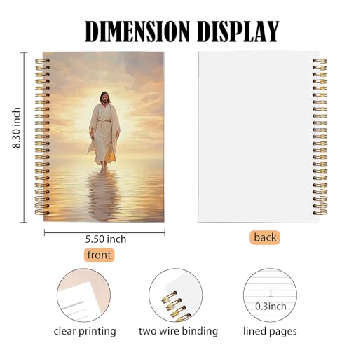 Jesus Walking on Water Spiral Notebook, Christian Bible Journal for Women Men, Christian Gifts for Women, Bible Journaling Notebooks for Note Taking, 5.5x8.3 Inch - color: white-face