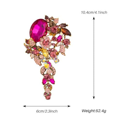 SELOVO Large Long Flower Brooch Pin for Women Wedding Party Brooch Pendant - color: Hot Pink