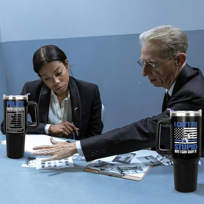 Police Gifts For Men, 40oz Tumbler with Handle Stainless Steel Insulated, Coffee Cup with Lid and Straw, Police Academy Graduation Gifts - Retirement Gift for Policeman & Policewoman. - color: Police