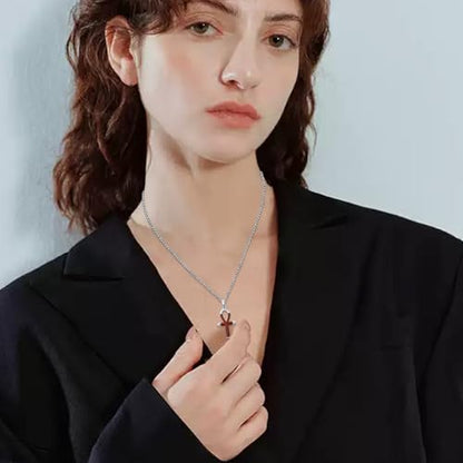 Cross Necklace for Men 925 Sterling Silver Cross Ebony Wooden Ankh Raven Praying Hands Crucifix Amulet Religious Jewelry Gifts for Men Women - color: Cross15