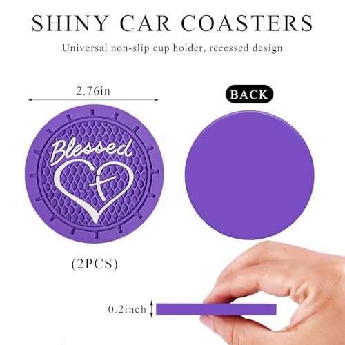 KVAEY 2 PCS Car Cup Holder Coasters, 2.76 Inch Anti Slip Vehicle Drink Mats with Cute Blessed Cross and Heart, Shockproof, Universal Car Accessories (Purple, 2 PCS) - color: Purple, size: 2 PCS