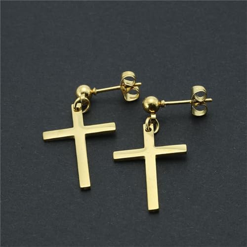 MALOYANVE Stainless Steel Cross Earrings for Men Women Personalized Hypoallergenic Minimalist Black Silver Faith Hanging Crosses Fashion Hope Love Godliness Dangling Drop Earring Jewelry Gifts - color: Gold Cross Stud
