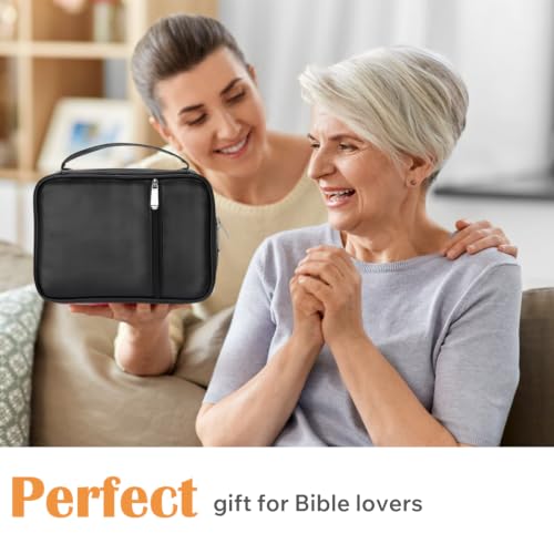 Mini Bible Cover Case for Women and Men, 7x5 PU Leather Bible Sleeve, Compact Travel Bible Carrier Bag with Front Pen Holders, Zipper Closure, Inner Pockets - Black - color: Black, size: 7''x5''x1.8''