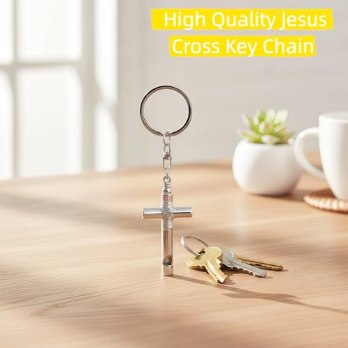 Cross Keychain for Men,Jesus Key Chain Christian Car Key Accessories，Easter Christmas Religious Gift,Purse Bag Charms - color: Silver Whistle