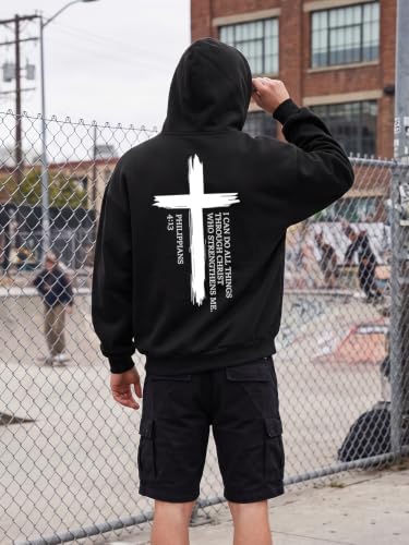 Christian Hoodies for Men Jesus Hoodies Faith Bible Verse Graphic Pullover - color: Black, size: Medium