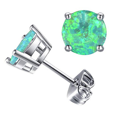 CERSLIMO Multi Colors fire Opal Stud Earrings Birthstone Earrings For Women 8mm - color: 05 Green