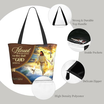 Bible Tote Bags for Women Christian Gifts Religious Church Shoulder Bag - color: Jesus