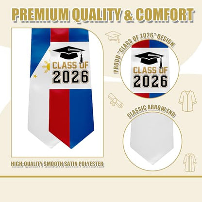 National Flag Graduation Stole Sash - 72" Long Unisex Honors Stole for Students - color: Philippines