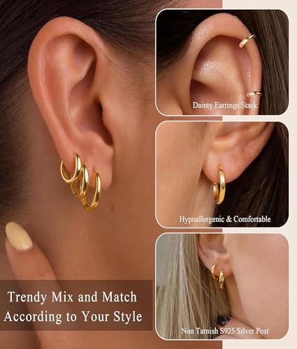 3Pairs Gold Cross Earrings for Women Hoops Huggie Earrings Stack Set - color: Gold-8