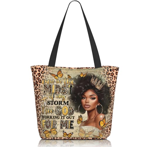 Bible Tote Bags for Women Christian Tote Bag Religious Church Bags for Women Organizer Christian Gift With Zipper - color: African American