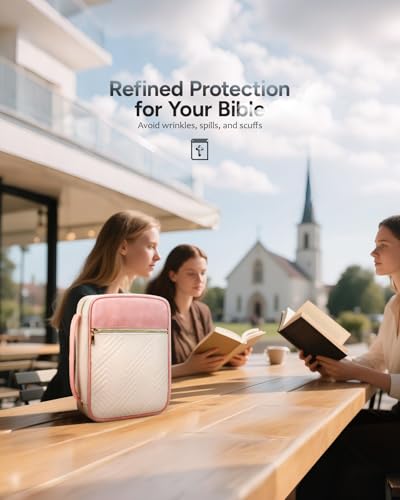 BellaHold Bible Cover Case for Women Quilted Bible Case with Handle Strap - color: White & Pink, size: XS/S