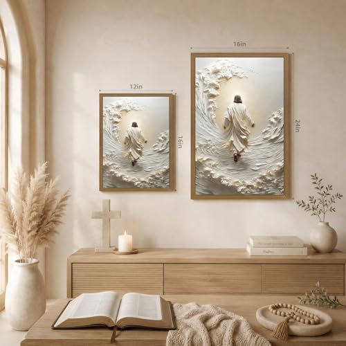 INJOLLY Wood Framed Jesus Walking on Water Wall Art 16x24 in - color: Walk, size: 24"L x 16"W