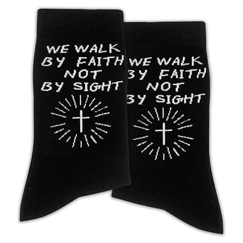 Christian Gifts - We Walk By Faith Not By Sight - Novelty Socks Gifts for Christian. - color: White