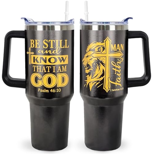 Christian Gifts for Men 40 Oz Be Still and Know That I am God Christian Tumbler Cup Inspirational Religious Gifts for Father Dad Husband Brother Friends Christians Faith Jesus God Bible Verse Gift - color: Be Still and Know That I am God 01