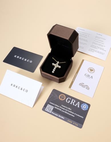KRKC&CO Moissanite Cross Necklace for Women, 925 Sterling Silver, Gift Box - color: Gold H