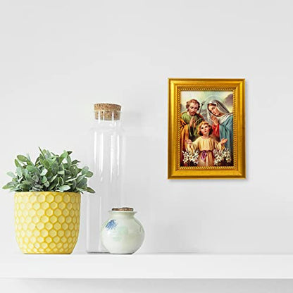 Framed Holy Family Art Print | Metallic Gold-Tone Frame | Great Catholic Gift for Baptism, First Reconciliation, or First Holy Communion | Christian Home Décor