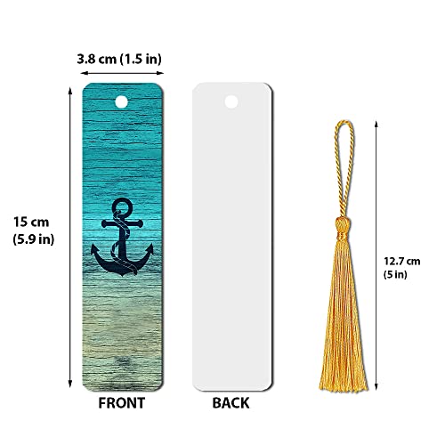 WIRESTER Set of 2 Metal Bookmarks with Light Gold Tassel for Students, Reader, Teachers, Book Lovers - Blue Anchor Wood, Ocean Sea Turtle - color: Blue Anchor Wood, Ocean Sea Turtle
