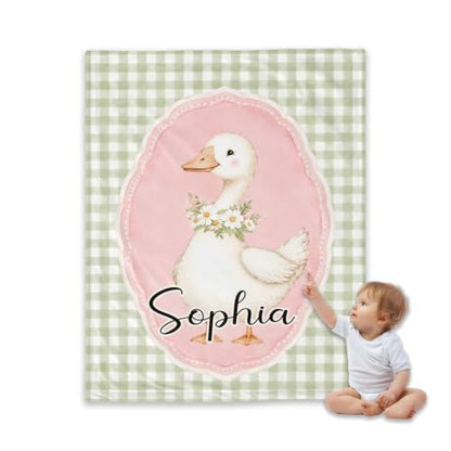 Personalized Goose Baby Blanket, Green Gingham Nursery Throw Gift - color: #Ver3