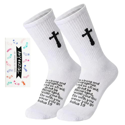 Unisex Cross Socks,Gifts for Christian On Easter and Christmas - color: Joshua 1:9 - White