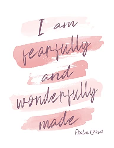 Watercolor Blush Pink and Purple Scripture Unframed Print Fearfully and Wonderfully Made Psalm 139:14, Kid Bible Verse Nursery Wall Decor