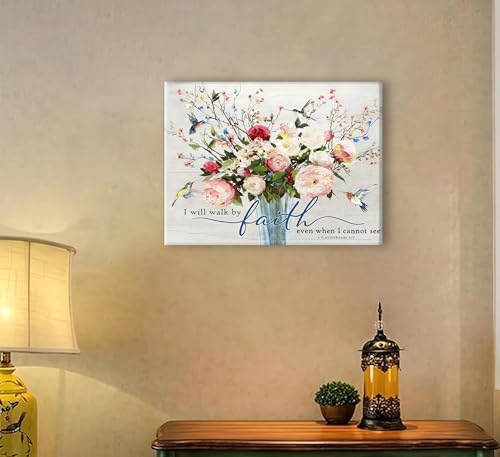 Christian Flower Wall Art Bible Verse Wall Decor Rustic Floral Scripture Canvas Paintings Inspirational Religious Picture Posters Prints Christian Faith Based Gifts for Home & Office Decor 36x24in - size: 36"L x 24"W