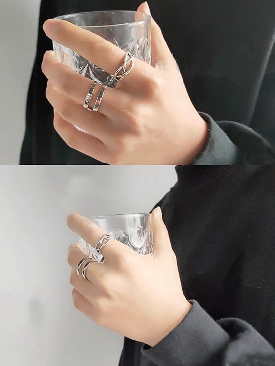925 Sterling Silver Celtic Knot Open Adjustable Ring for Women Size 4-7 - color: Two line twist