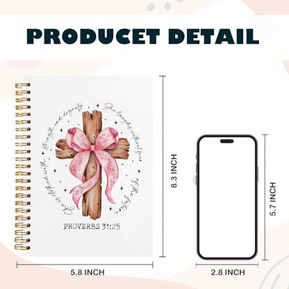 BearCake Proverbs 31 Woman Christian Notebook Journal, Preppy Christian Gifts for Women, Pink Coquette Bow Prayer Journal for Women, Bible Journaling Hardcover Spiral Notebook 5.5x8.3 - color: white Bible-31/25