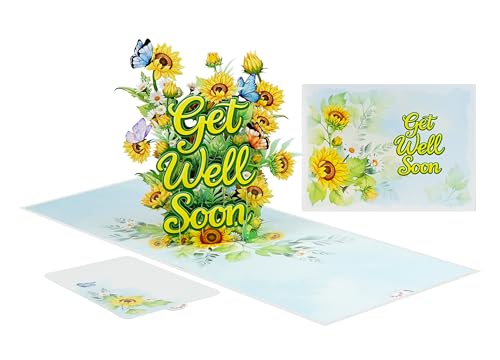 Sunflowers Get Well Soon Cards Pop Up, 3D Encouragement Get Better Soon Card, Colorful Thinking of you 3D for Speedy Surgery Recovery, Feel Better Soon, Kids, Friends (Sunflowers Get Well) - color: Sunflowers Get Well Soon