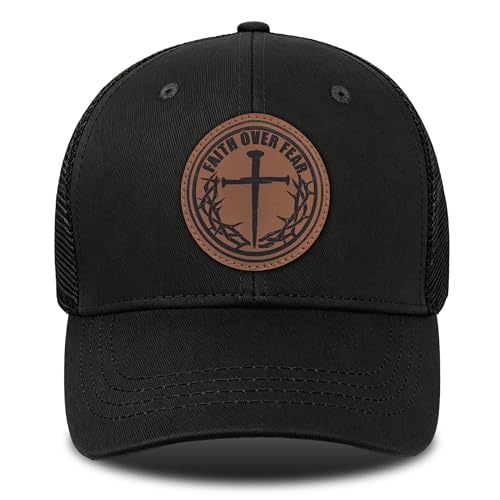 Christian Hats for Men & WomenJesus Cross HatChristianReligious GiftsforVarious Festivals&BirthdaysFaith Baseball/Trucker Cap - color: Black Round Three Nails