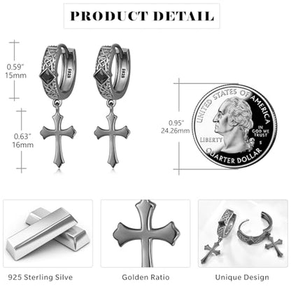 Cross Earrings 925 Sterling Silver Cross Dangle Earrings Christianity Jewelry Gift for Men Women - style: Celtic Knot-Black