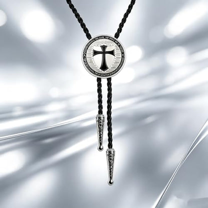 Fashionable Cross Bolo Tie Multi-Color Cross Shield Necktie - color: Black