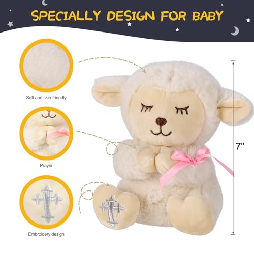 VUNCESSIN Baptism Gifts for Baby Girls with 7'' Cute Plush Lamb and Pray Book, Baptism, Dedication and Christening Gift Set for Girls in Keepsake Box. - color: Pink-lamb
