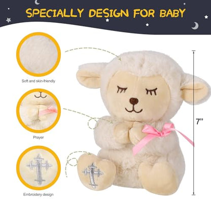 VUNCESSIN Baptism Gifts for Baby Girls with 7'' Cute Plush Lamb and Pray Book, Baptism, Dedication and Christening Gift Set for Girls in Keepsake Box. - color: Pink-lamb