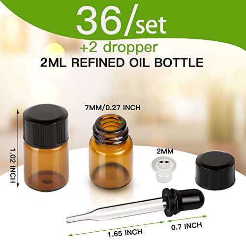 2ml Essential Oil Bottles 36Pcs Mini Oil Bottles with Transfer Droppers - color: Amber