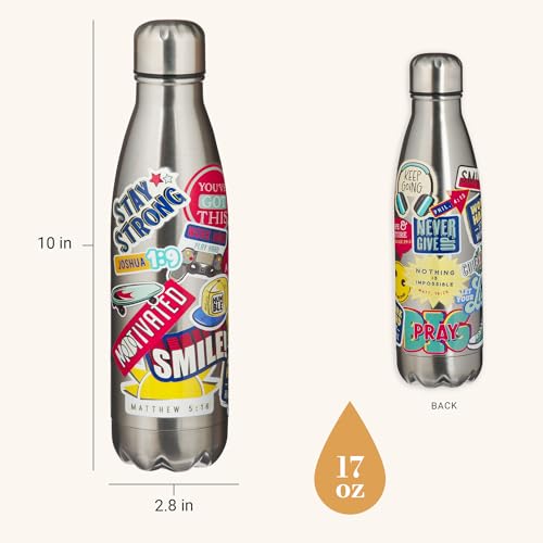 Christian Art Gifts Stainless Steel Double Wall Vacuum Sealed Insulated Water Bottle for Kids: Stay Strong Colorful Inspirational Bible Verses, Boys & Girls, Leak/Spill-proof, Silver Multicolor, 17 oz - color: Stay Strong/Silver