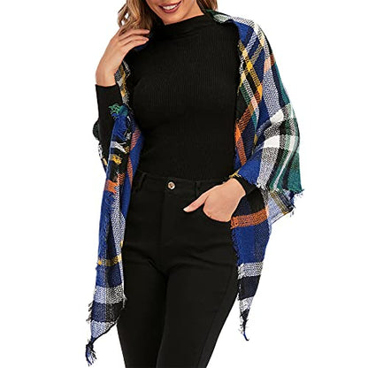 American Trends Scarfs for Women Winter Triangle Scarf Classic Plaid Warm Scarf Soft Scarves Knitted Wrap Shawl - color: Triangle Striped Blue & Black & White