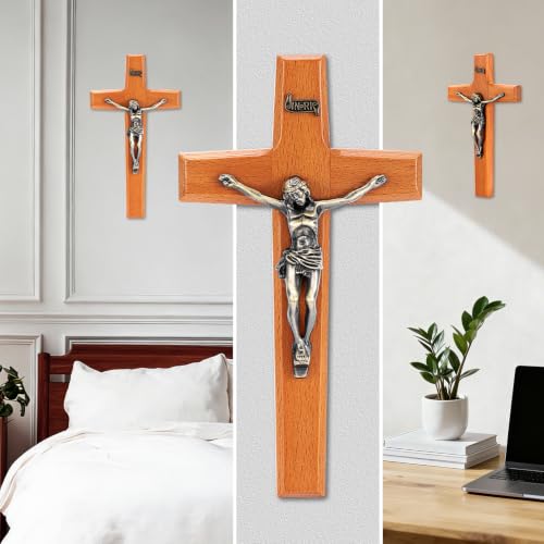 ACHIBANG Crucifix Wall Cross, 6.89" Wooden Catholic Jesus INRI Decor - size: 6.9"L x 3.8"W