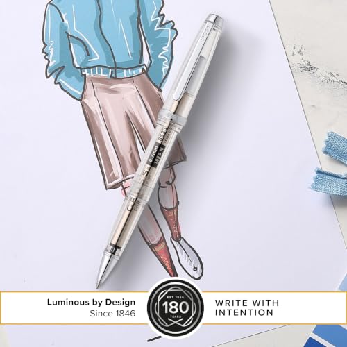 Cross Lume Translucent Translucent Clear Resin Rollerball Pen - Chrome-Plated Appointments - Black Medium Gel Rollerball - 0.40mm Line Width - Lifetime Mechanical Warranty - color: Clear