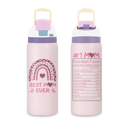 Best Mom 32oz Insulated Water Bottle, Women Gift, 2-in-1 Lid, 1PCS - color: Best Mom-Pink