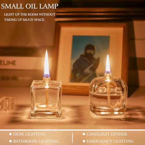2 Pieces Small Refillable Clear Glass Oil Lamp Unscented Candles for Fine Dining Restaurants or Home Cotton Wick and Holder Included - color: Square/2pcs