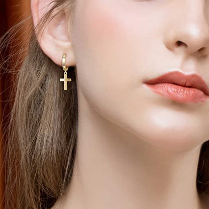 SEVENWELL Huggie Hoop Earrings for Women, Dangle Dangle Hoops - color: 07 Gold Cross