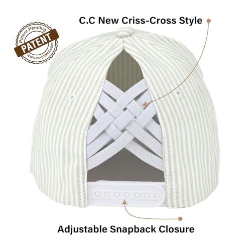C.C Women's Criss-Cross Ponytail Trucker Hat - Snapback, One Size - color: Cotton Stripe-sage