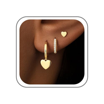 Turandoss Gold Earrings Stack for Women Teen Girls, 14K Gold Plated - color: Heart Earring（Gold）