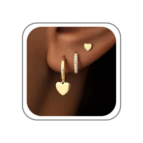 Turandoss Gold Earrings Stack for Women Teen Girls, 14K Gold Plated - color: Heart Earring（Gold）
