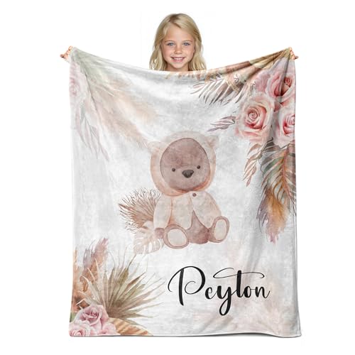 Personalized Baby Bear Blanket for Girls with Name - color: Bear