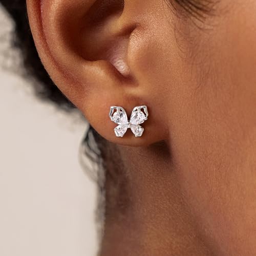 Cicy Bell Womens Flat Back Stud Earrings 18K Gold Plated Hypoallergenic - color: Silver,Butterfly A