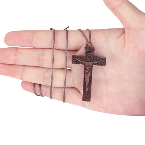 COTTVOTT Wood Orthodox Cross Pendant Necklace Christian Crucifix Necklace Prayer Jesus for Women Men - style: H-Red Color
