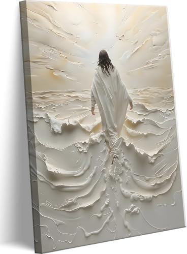 Abstract Jesus Walking on Water Canvas Wall Art Christian Spiritual Wall Decor Pictures Divine Light Modern Religious Posters Prints for Living Room Bedroom Church Decoration 16x24in - color: Abstract Jesus, size: 24"L x 16"W