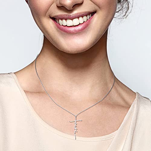 MILACOLATO Faith Necklace for Women 925 Sterling Silver Cross Necklace for Women 18K White Gold Plated Sideways Faith Cross Pendant Necklace Christian Religious Jewelry Gifts for Women Mom Wife Birthday