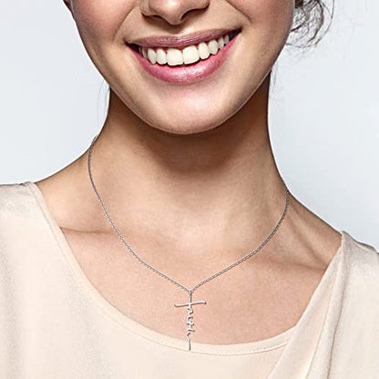 MILACOLATO Faith Necklace for Women 925 Sterling Silver Cross Necklace for Women 18K White Gold Plated Sideways Faith Cross Pendant Necklace Christian Religious Jewelry Gifts for Women Mom Wife Birthday